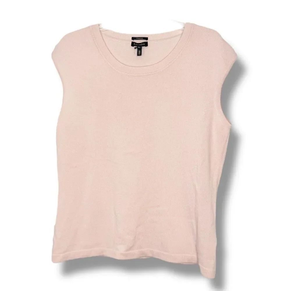 Escada Cashmere Wool Sleeveless Sweater Top Neutral Light Pink Women’s Size XL